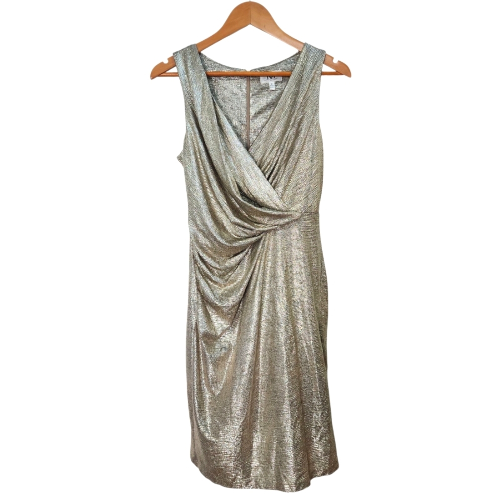 Elegant V Neck Gold Sleeveless Dress